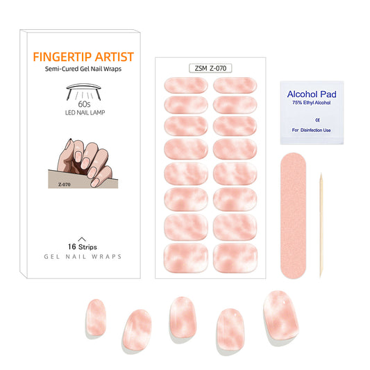 Gel Nail Art Stickers (Halo), Semi Cure Gel Nail Strips (16pcs), Real Nail Polish Art Stickers, Sticker Decoration Includes Preparation Pads, Nail Files and Wooden Sticks, Suitable for Women, Girls