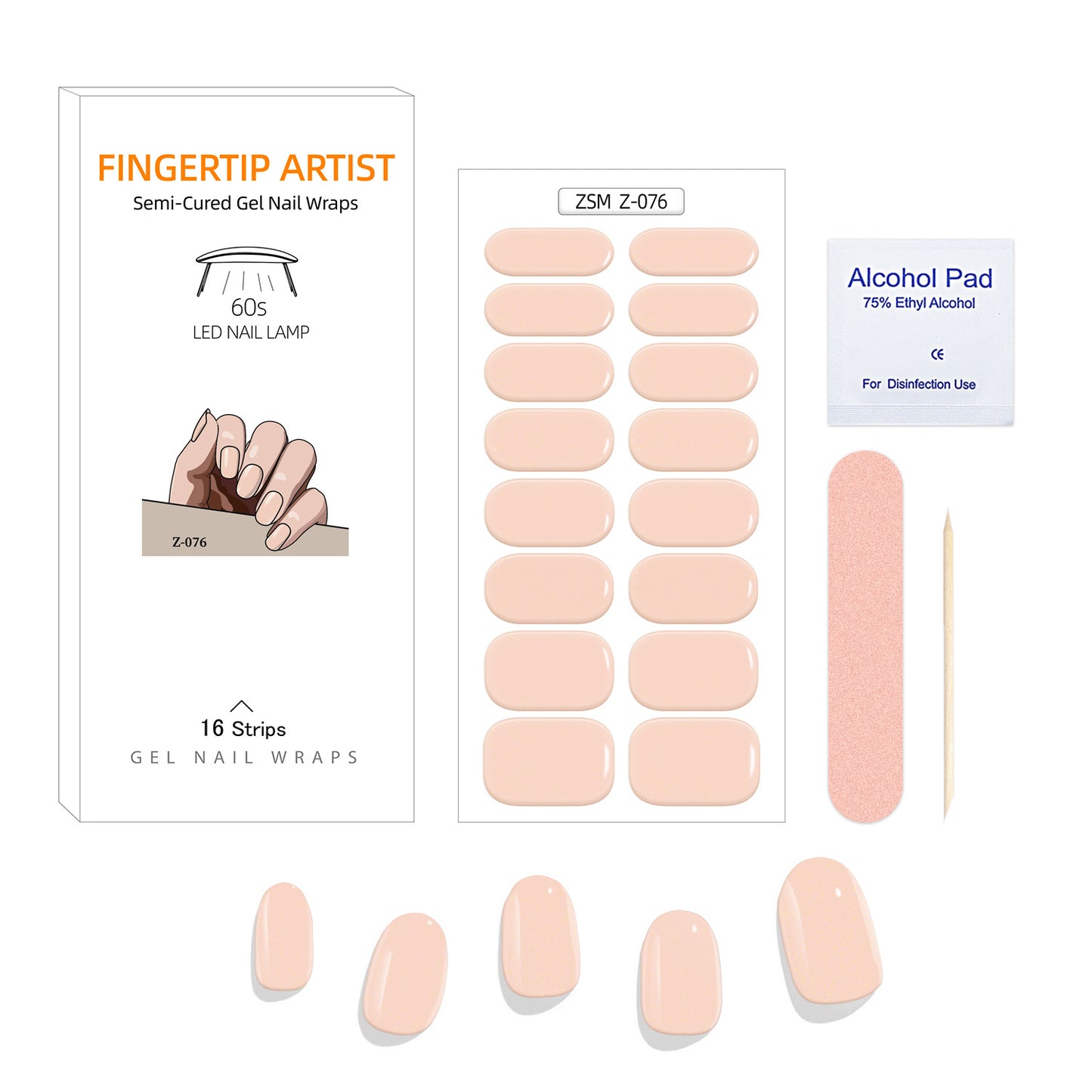 Gel Nail Art Stickers(Solid Color),Semi Cure Gel Nail Strips(16pcs),Real Nail Polish Art Stickers,Sticker Decorations Including Preparation Pads, Nail Files and Wooden Sticks,Suitable For Women, Girls