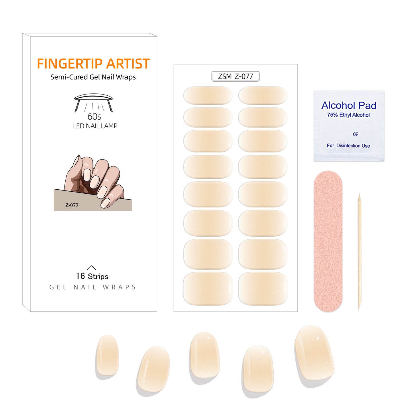 Gel Nail Art Stickers (Gradient Colors), Semi Cure Gel Nail Strips (16pcs), Real Nail Polish Art Stickers, Sticker Decoration Includes Preparation Pads, Nail Files and Wooden Sticks, Suitable For Women, Girls